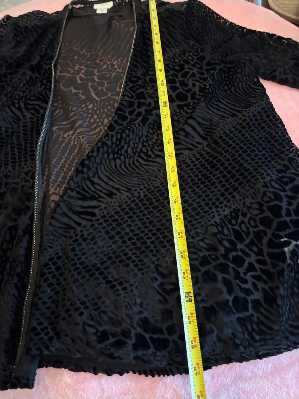 Jaclyn Smith Black Burnout Velvet Open Cardigan with jewel trim - Picture 4 of 7